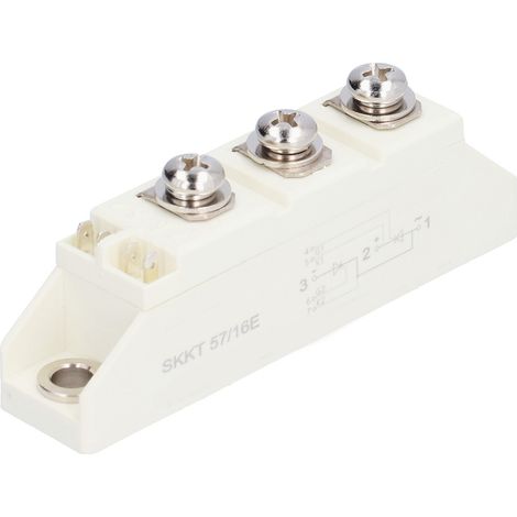 Pont redresseur monophasé SKKT 57/16E, module régulateur de tension 1600V, diode pleine onde, boîtier robuste pour usage industriel. (1/5)