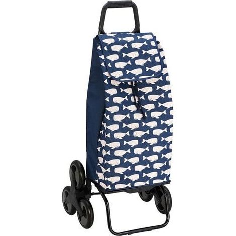 Sidebag Carrito de mercado 6 ruedas azul y blanco 55L
