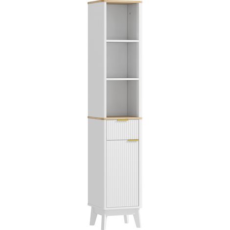 Armoire de salle de bain meuble colonne salle de bain avec 3 étagères tiroir 2 étagères réglables 33 x 30 x 170 cm blanc (1/5)