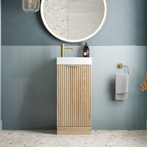 Bathroom Vanity Unit Basin Sink Free Standing 400mm Door Cabinet Storage Wood (1/5)