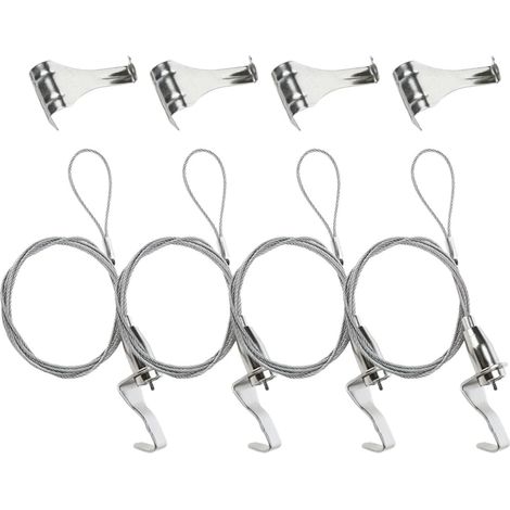 Ensemble de 4 ficelles pour suspendre cadres photo et miroirs, en acier inoxydable argenté, (1/5)