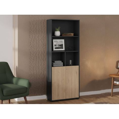 Dmora - Libreria Rosalie, Scaffale da ufficio, Mobile portalibri, Biblioteca, 80x34 h205 cm, Rovere e Grigio (1/5)
