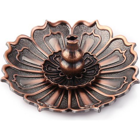 Plateau à encens en cuivre, porte-encens en forme de fleur de lotus (1/5)