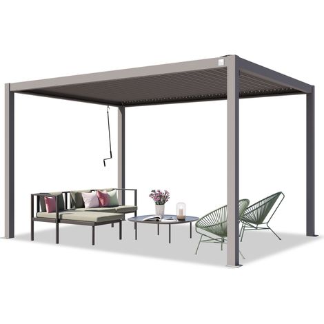PRIMEYARD Pergola 3x4 m aluminium posts with louvered steel roof grey canopy (1/5)