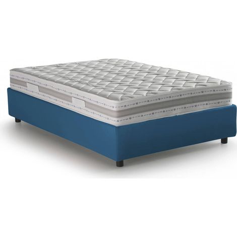 Talamo Italia Cama matrimonial Gioia, Cama contenedor con revestimiento de tela, 100% Made in Italy, Apertura frontal, con colchón Cm 140x200 incluido, Azul, con embalaje reforzado