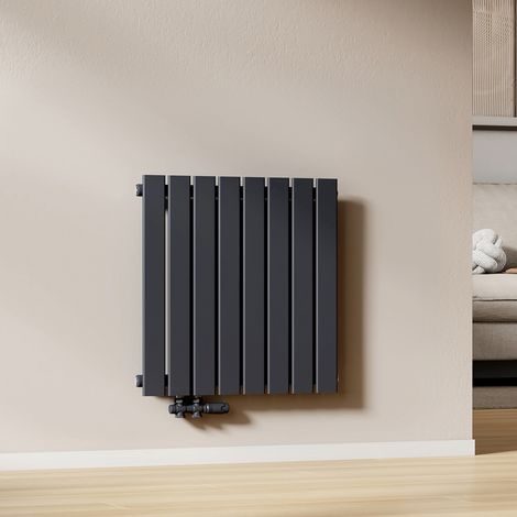 EMKE Radiateur Eau Chaude Mural en Acier, Radiateur Panneau Plat Monocouche, Installation Murale, Connexion Latérale G1/2, 450W, Anthracite 63×62 cm