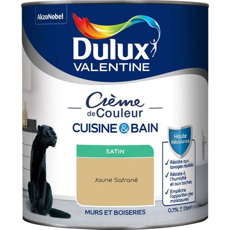 Dulux Valentine Peinture Intérieure Crème de Couleur Cuisine et Salle de bain - Satin Jaune Safrane 0,75 L