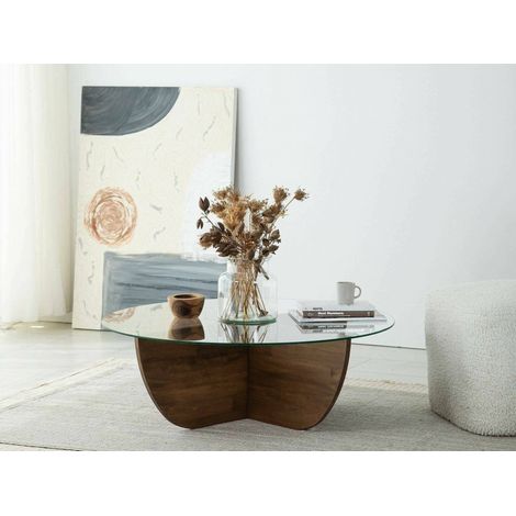 Dmora - Tavolino da salotto Phoebe, Tavolo basso da caffè, Portariviste per divano, Ripiano da soggiorno, 90x90h30 cm, Noce, con imballo rinforzato, con imballo rinforzato (1/5)