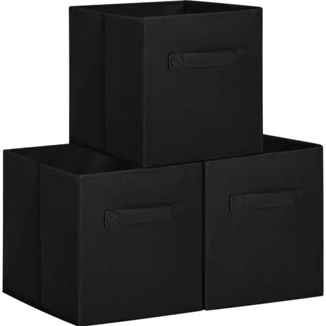 ORION91oficial® - Set de TRES Cajas de Almacenamiento Plegable, 33 x 33 x 33 cm,  3X Cesta con 2 Asas, Cajón para Mantas Ropa, Cofre de Tela Negro, Cubo Organizador para Dormitorio Salón, 36 Litros -  (1/5)