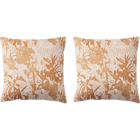 Lot de 2 coussins 45x45 cm en tissu et décor orange