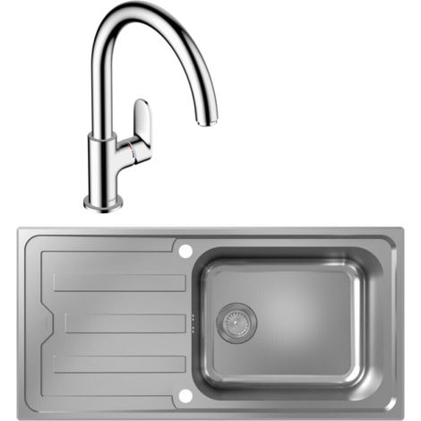 Evier 1 bac HANSGROHE S44 inox + robinet de cuisine HANSGROHE Vernis Blend M35 210 chromé