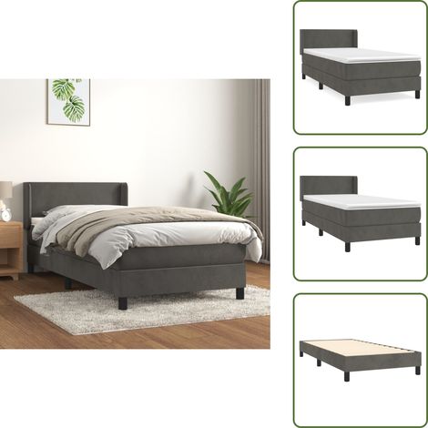 The Living Store Cama box spring con colchón terciopelo gris oscuro 90x190 cm - Colchón de muelles