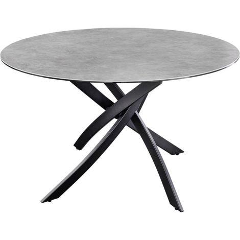 Mesa de comedor redonda ARAVIS 120 cm – Cerámica gris y base metálica negra escultural (1/5)