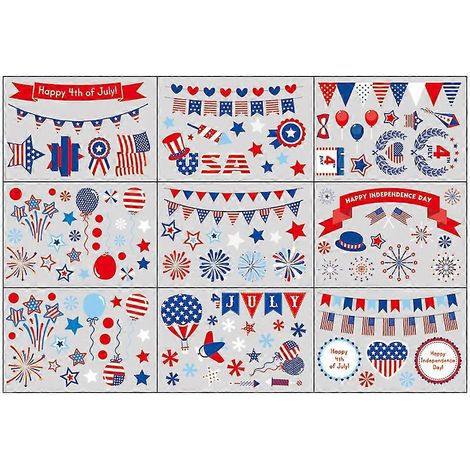 9 feuilles de guirlandes de drapeaux statiques pour la fête de l'Indépendance, à coller sur les portes, les murs et les fenêtres pour la décoration de la maison, du bureau et des fêtes. (1/5)