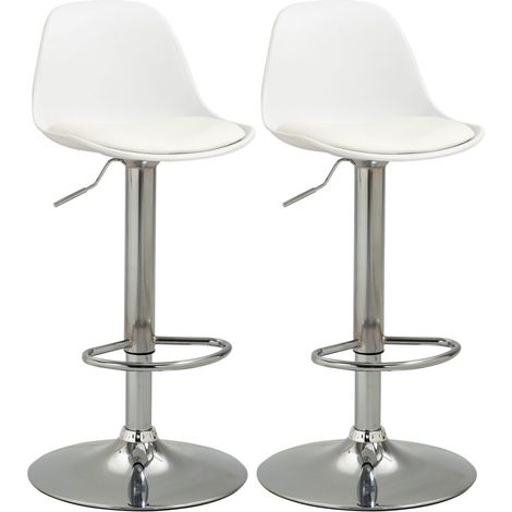 Tabouret de bar pivotant avec dossier réglable - Set 2 simili cuir blanc & acier - 120kg - Dim. 40x42x82-104cm (1/5)