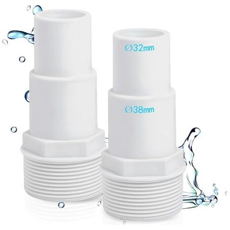 Pair Lot de 2 raccords de Tuyau pour Piscine - Diamètre : 32/38 mm vers 1,5\" - Adaptateur de Piscine - Blanc (1/5)