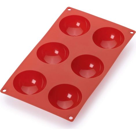 1 - Moule Silicone - Demi Sphère - 6 Cavités - Cuisson Four Et Lave-vaisselle - Dessert Et Plat Salé - Rouge - 22x12cm