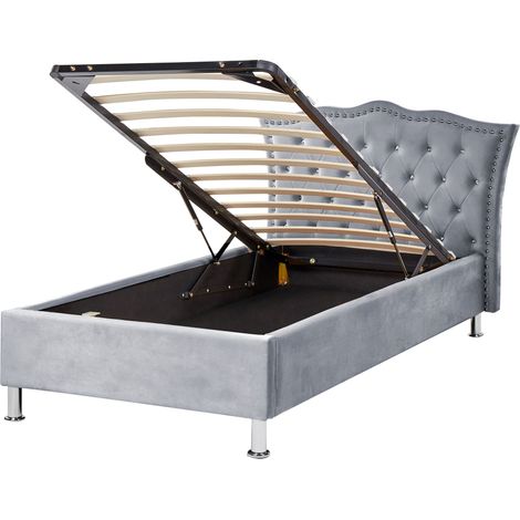 Ottoman Bed Velvet METZ 90 x 200 cm (EU Single) Grey