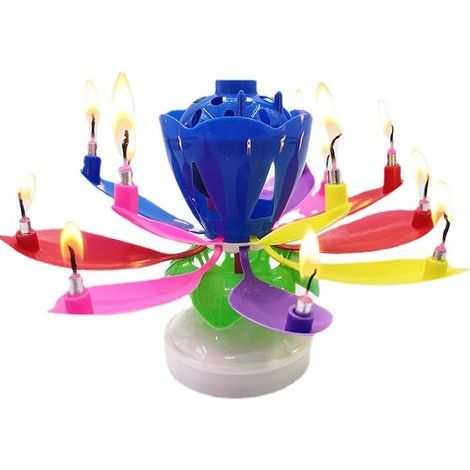 Musikalische Blumenkerzen, rotierende Lotusblume mit Musik, Geburtstagskerze, Geburtstagsblumenkerzen, Tortendekoration, Party, Geburtstagsfreude