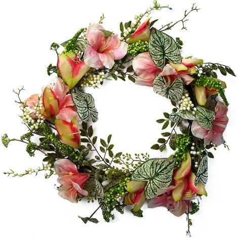 60cm Artificial Pink Lily Wreath (1/5)