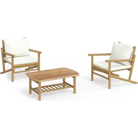Maison Exclusive - Set Salotto da Giardino 3pz con Cuscini Bianco Crema in Bambù