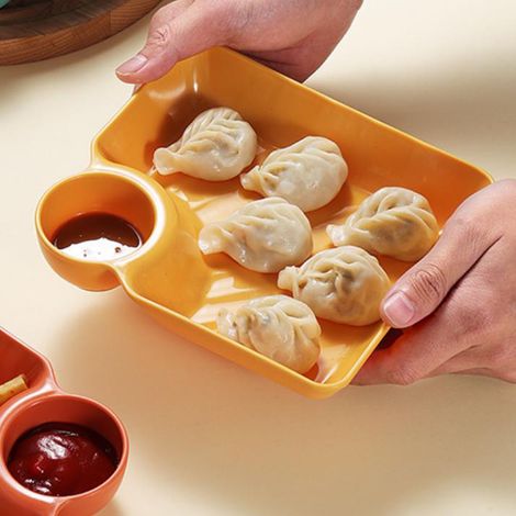 Grande assiette à raviolis avec coupelle à vinaigre, plat compartimenté, vaisselle japonaise, plateau carré à raviolis pour usage domestique (1/5)