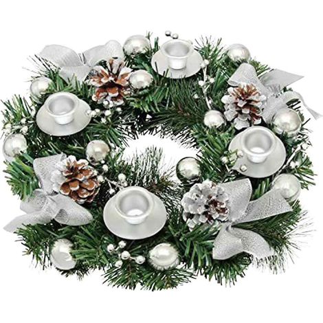 Weihnachtsgirlanden-Abverkauf Kerzenständer-Kranz, Deko-Kranz, Kerzenständer mit rotem Band, Doppelkugel, Tischdekoration für Restaurants (1/5)