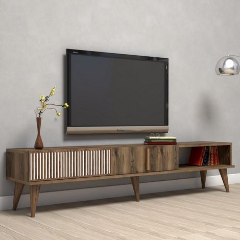 Mobile Porta tv Ofena, 2 Ante, Apertura a Ribalta, 3 Vani, 180x35x40h cm Marrone Noce (1/5)
