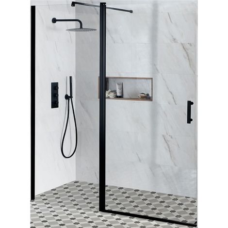 Milano Nero Black Single Hinged Frameless Shower Door - 1100mm (1/5)