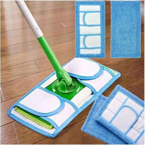 4 Têtes de rechange pour balai plat lavables et réutilisables en microfibre, haute absorption, usage double sec/humide, adaptables à la plupart des balais plats, outils de nettoyage maison. (1/3)