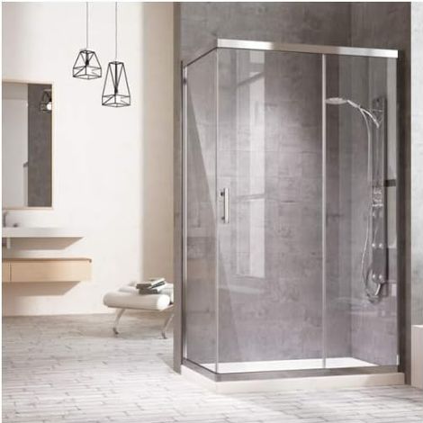 PAROI DE DOUCHE avec CÔTÉ FIXE - 1 PORTE COULISSANTE et 1 PANNEAU fixe TRANSPARENT 80X100CM
