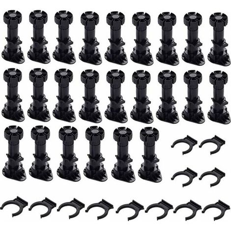 24 patas de plástico para armarios, patas para muebles, patas ajustables para muebles (80 mm-100 mm), patas de plástico negras para muebles -Crezuo