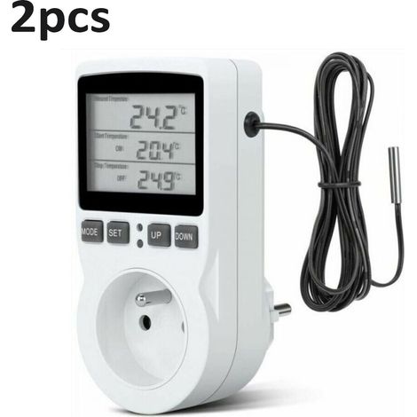 Prise programmable -Prise Thermostat, Prise Minuteur Digital, Prise Programmable Digitale avec Sonde, Minuterie Numérique Programmable, Prise Thermostat chauffage pour Serre, Aquarium(2PCS)