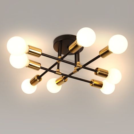 Plafonnier Vintage Noir, Lampe de Plafond Industriel, Lumunaire en Métal E27 Base pour Salon Cuisine Chambre Salon Balcon 8 Lumières