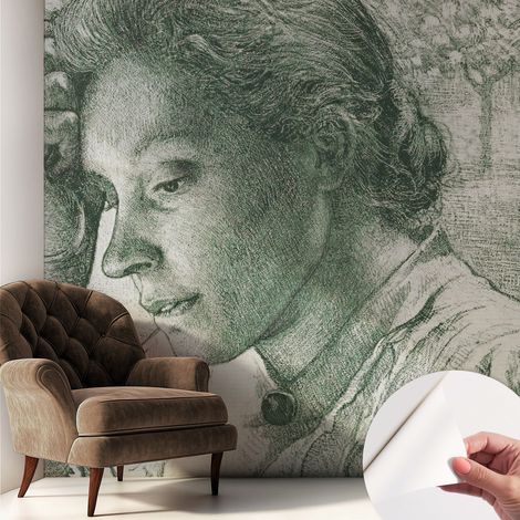 Selbstklebend Tapete modern - Wanddeko für Küche - Klebefolie Wand - luxus Look Nachdenkliche Frau 250x250 cm (1/5)