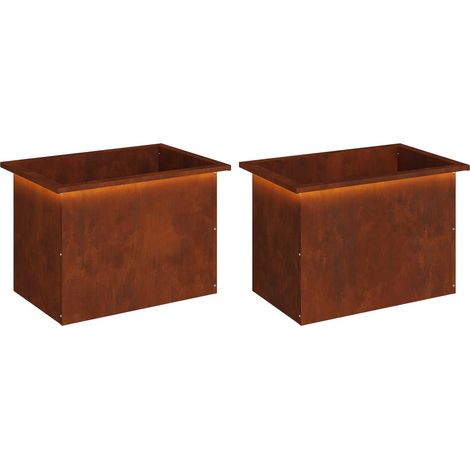 Jardinière de Jardin Extérieur avec Éclairage LED Bac à Fleurs en Acier Rouillé Lot de 2 (1/5)