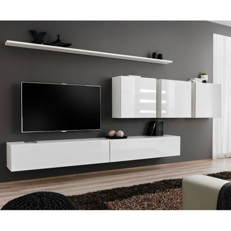 Meuble TV Mural Design "Switch VII" 340cm Blanc (1/5)