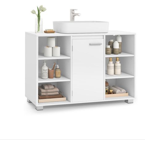 Mobile lavabo da bagno con ripiani e gambe regolabili 30 x 90 x 60 cm bianco 120006539