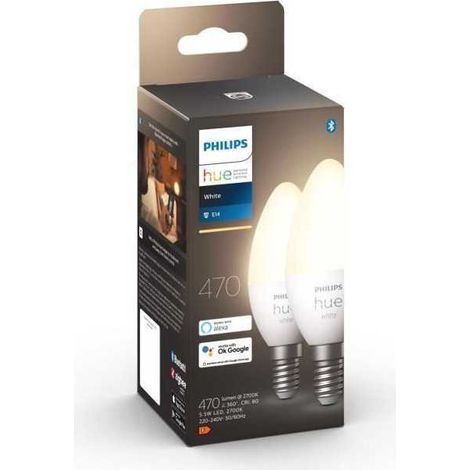 PHILIPS Hue White - Ampoules LED connectees E14 - Compatible Bluetooth - Pack de 2 (1/3)