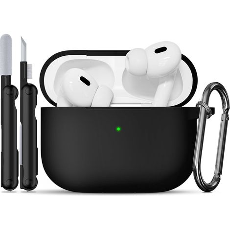 1 Coque Silicone pour AirPods Pro 2nd 1st, Protection Antichoc, Support Charge Sans Fil, Noir