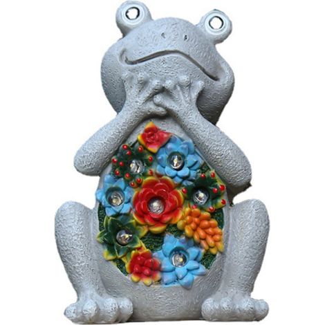 Starlight Solarlampe, Frosch, mit Harz-Sukkulenten und LED-Licht, 19 x 10 x 13 cm, mehrfarbig