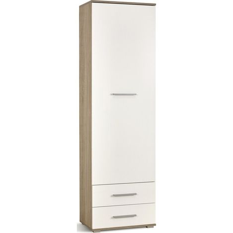 Estantería Cirveso 106, Roble Sonoma + Blanco brillante, Con puertas, Cerrable, Con cajones, Aglomerado laminado, Número de puertas: 1, Número de cajones: 2, 200x60x40cm (1/2)