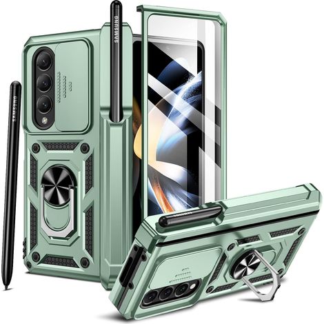 Funda verde para Galaxy Z Fold 4, cubierta frontal y trasera, cristal y soporte. (1/5)