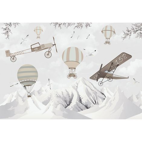 Papier peint panoramique Enfants - Montgolfières - 130 cm x 89 cm (1/2)