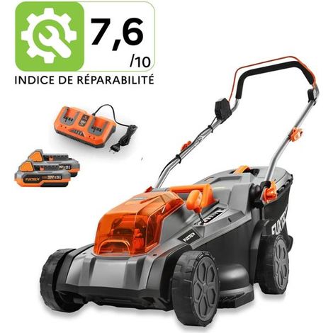 Tondeuse gazon batterie 40V (2X20V) - FUXTEC FX-E2RM43 - largeur 43cm 2 batteries Li-Ion 4Ah, double chargeur 2,4A, bac 40L