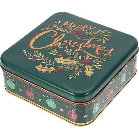 Boîtes de Noël en fer-blanc, boîtes à bonbons, boîtes à biscuits en fer-blanc, récipients à biscuits avec couvercles-17.00X17.00X6.20CM-Green