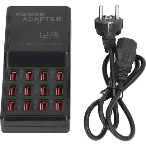 Station de charge USB 12 ports, 12A haute puissance - Chargeur multiport pour téléphones, tablettes, MP3/MP4 - Prise EU 100‑240V (1/5)