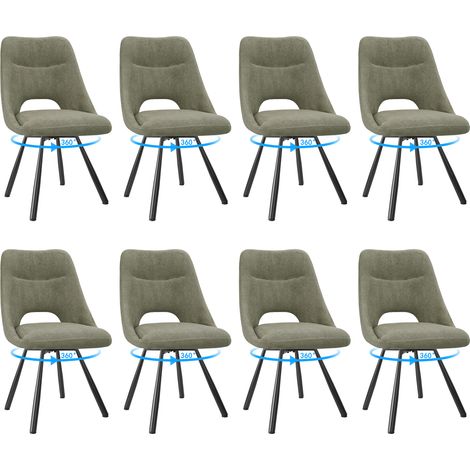 LEWE Lot de 8 Chaises de Salle à Manger, Chaise de Cuisine Pivotante à 360°, Capitonnée Chaise Salon avec Pieds en Métal, Marron Gris (1/5)