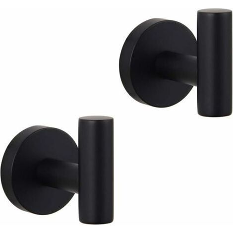 Badezimmer Garderobenhaken in mattem Schwarz, SUS 304 Edelstahl, einzelner Handtuch-/Bademantelhaken für Kleidung, zeitgenössischer Hotelstil, wandmontiert, 2er-Pack (1/5)