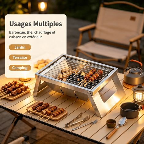 Barbecue Pliant Inox Simple 29 x 19 x 12.5 cm - Four Multifonction Camping (1/4)